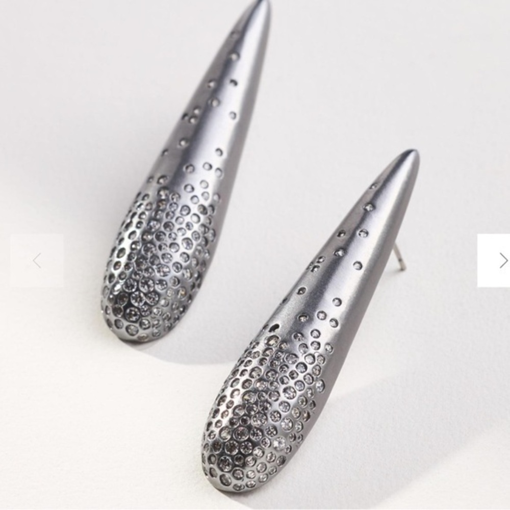 Anthropologie NWT PAVÉ TRIANGLE DROP EARRINGS silver pewter toned cz